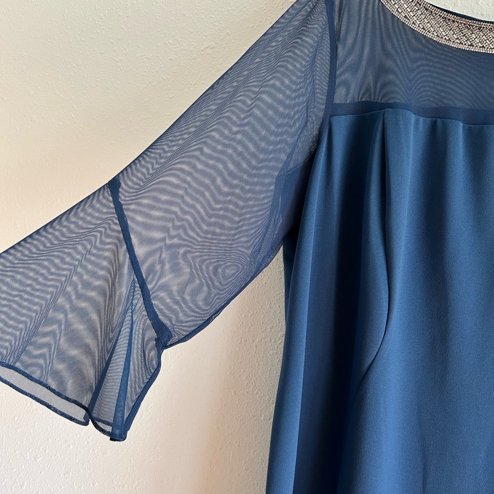 ALEX EVENINGS Cocktail Dress Sz 24W Wedgewood Blue Crystal Neckline Illusion - Picture 6 of 12
